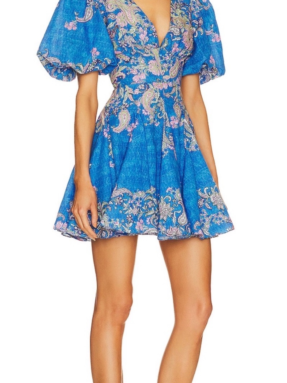 HEMANT & NANDITA Blue Paisley V-Neck Mini Dress - Picture 2 of 3